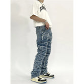 Threebooy Y2K Fashion Baggy Stacked Jeans Pants Men Streetwear Washed Blue Straight Women Denim Trousers Ropa Hombre